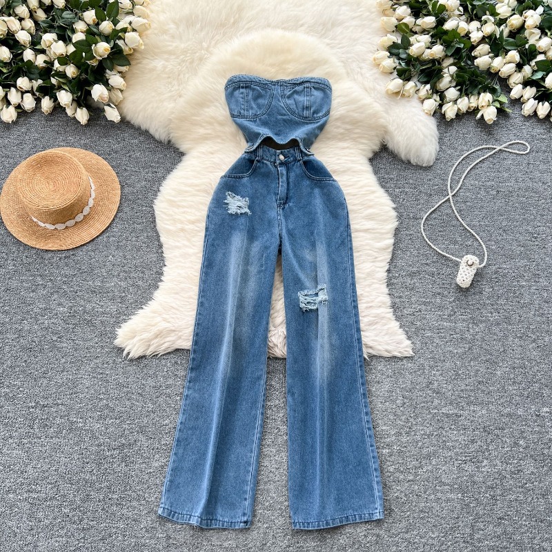 Street Fashion Jeans Women - Джинсовый комбинезон женский цельный без бретелек